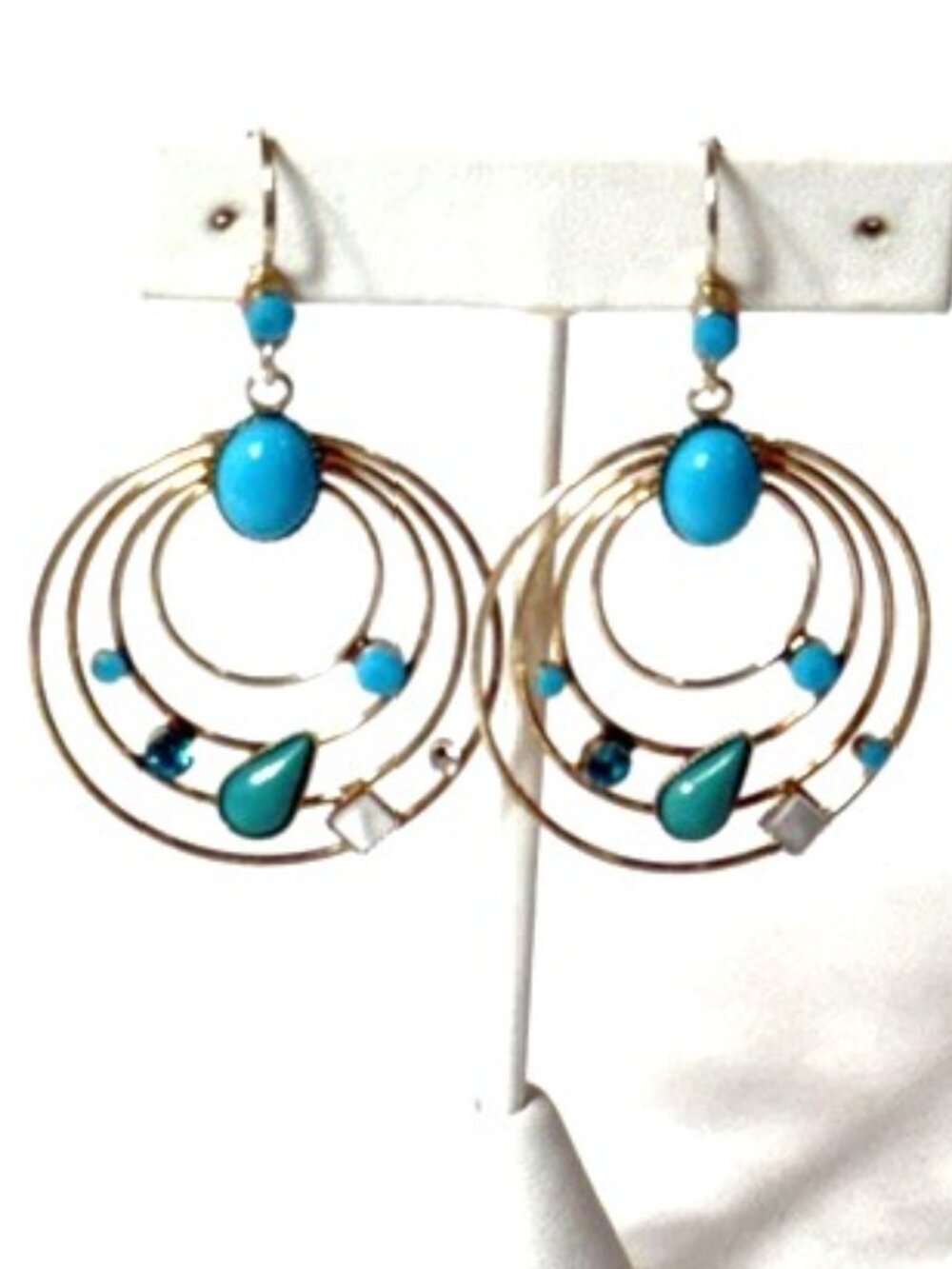 Turquoise Hoop Dangle Earrings with Gemstones